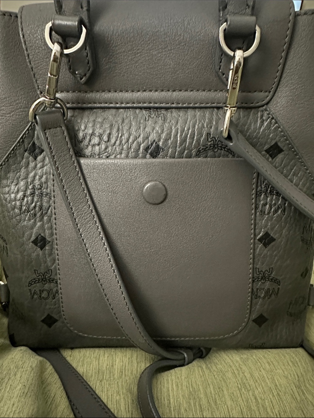 MCM Gray Logo Drawstring Backpack - Picture 2 of 6